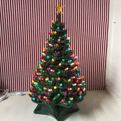 21.5" Medium 1950's Lighted Green Ceramic Christmas Tree