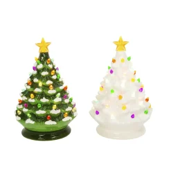 8" Battery Musical Lighted Green Or White Ceramic Christmas Tree Figure 2534190