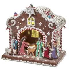 12.5" Battery Operated LED Light Up Nativity Gingerbread House Christmas Figure N1036