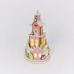 13.5" Battery Operated Lighted Claydough Pastel Tiered Gingerbread House Christmas Figure 2549820