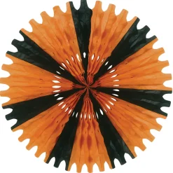 25" Beistle Orange And Black Tissue Paper Fan Halloween Decoration 55293-OB