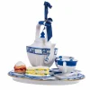 4" Blue And White Delft Teapot Tray Christmas Ornament E0773