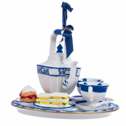 4" Blue And White Delft Teapot Tray Christmas Ornament E0773