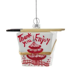 3.5" Chinese Take-Out Box Glass Christmas Ornament J9022