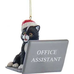 3.25" Computer Cat With Santa Hat Christmas Ornament E0600