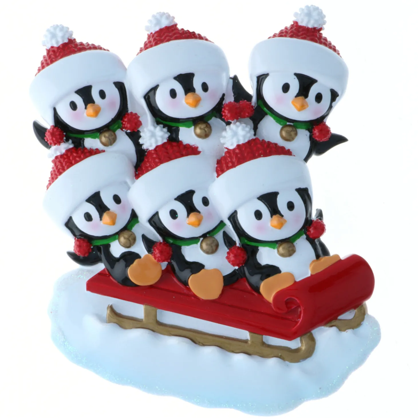 4.5" Family Of 6 Penguins On Sled Personalized Christmas Ornament OR1915-6