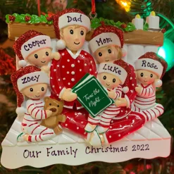 4.75" Family Of 6 Reading In Bed Personalized Christmas Ornament OR2025-6