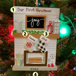 5" Fireplace Mantle Couple Stockings Personalized Christmas Ornament OR2030-2