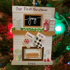5" Fireplace Mantle Couple Stockings Personalized Christmas Ornament OR2030-2