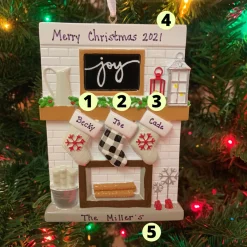 5" Fireplace Mantle Stocking Family Of 3 Personalized Christmas Ornament OR2030-3