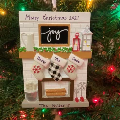 5" Fireplace Mantle Stocking Family Of 3 Personalized Christmas Ornament OR2030-3