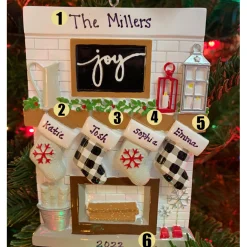 5" Fireplace Mantle Stocking Family Of 4 Personalized Christmas Ornament OR2030-4