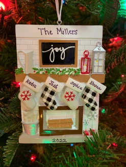 5" Fireplace Mantle Stocking Family Of 4 Personalized Christmas Ornament OR2030-4