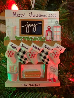 5" Fireplace Mantle Stocking Family Of 5 Personalized Christmas Ornament OR2030-5