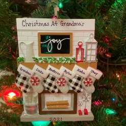 5" Fireplace Mantle Stocking Family Of 6 Personalized Christmas Ornament OR2030-6