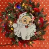 30" Handmade Vintage Inspired Santa Lighted Wreath W/ Shiny Brite Ornaments