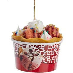 2.6" Ice Cream Sundae With Waffle Cone Cup Christmas Ornament D3975