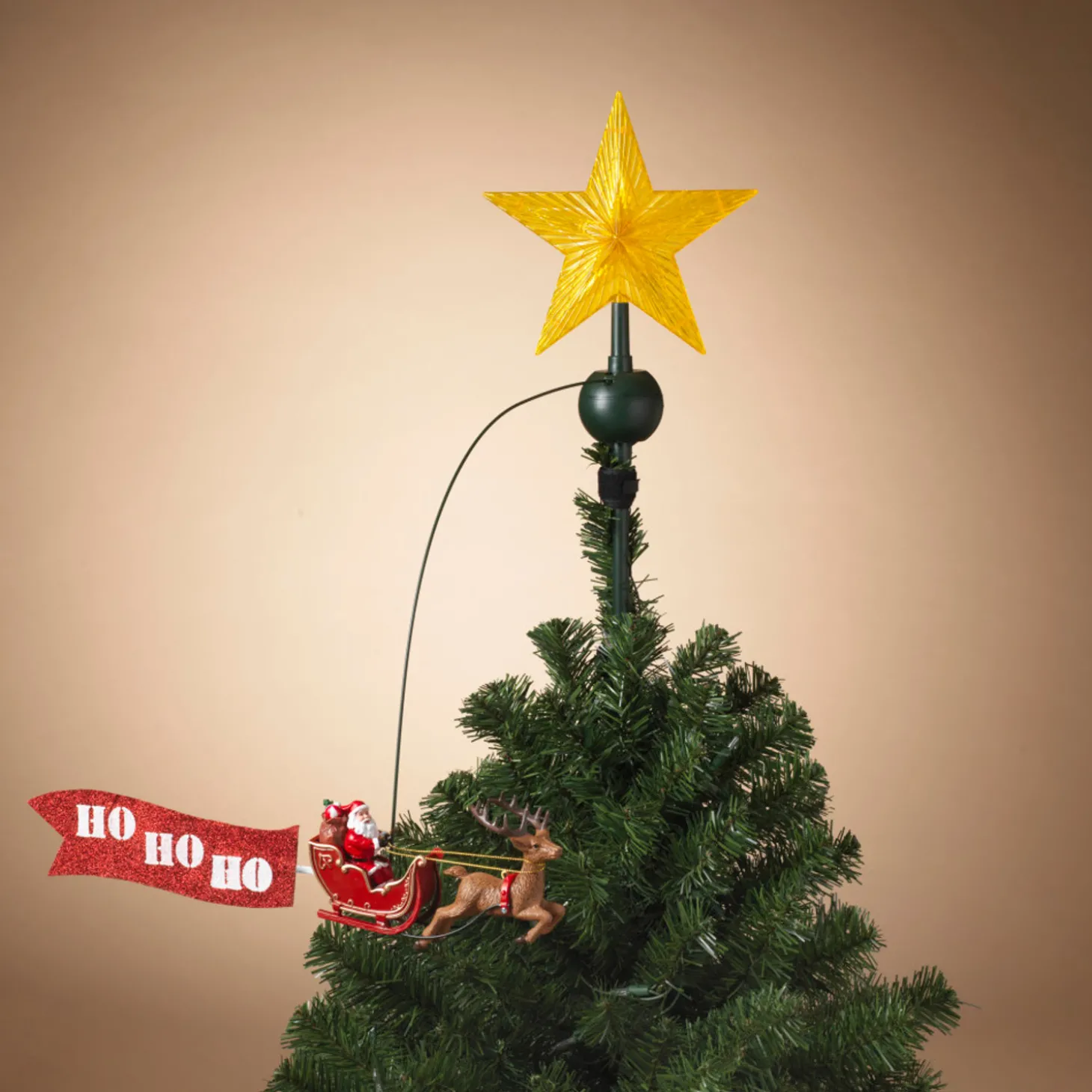 20" JOY Or Ho Ho Ho Electric Lighted Animated Santa Flying Around Tree Christmas Tree Topper 2604030