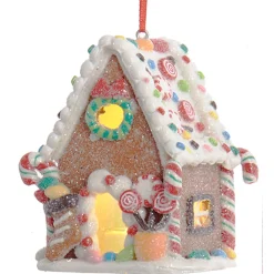 3.75" LED Lighted Claydough Candy Gingerbread House Christmas Ornament D4043