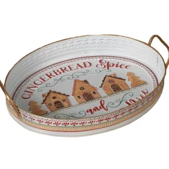 18.8" Metal Embossed Gold And White Gingerbread And Spice Christmas Tray 2604680