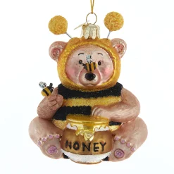 4.25" Noble Gems Bee Honey Bear Glass Christmas Ornament NBX0020