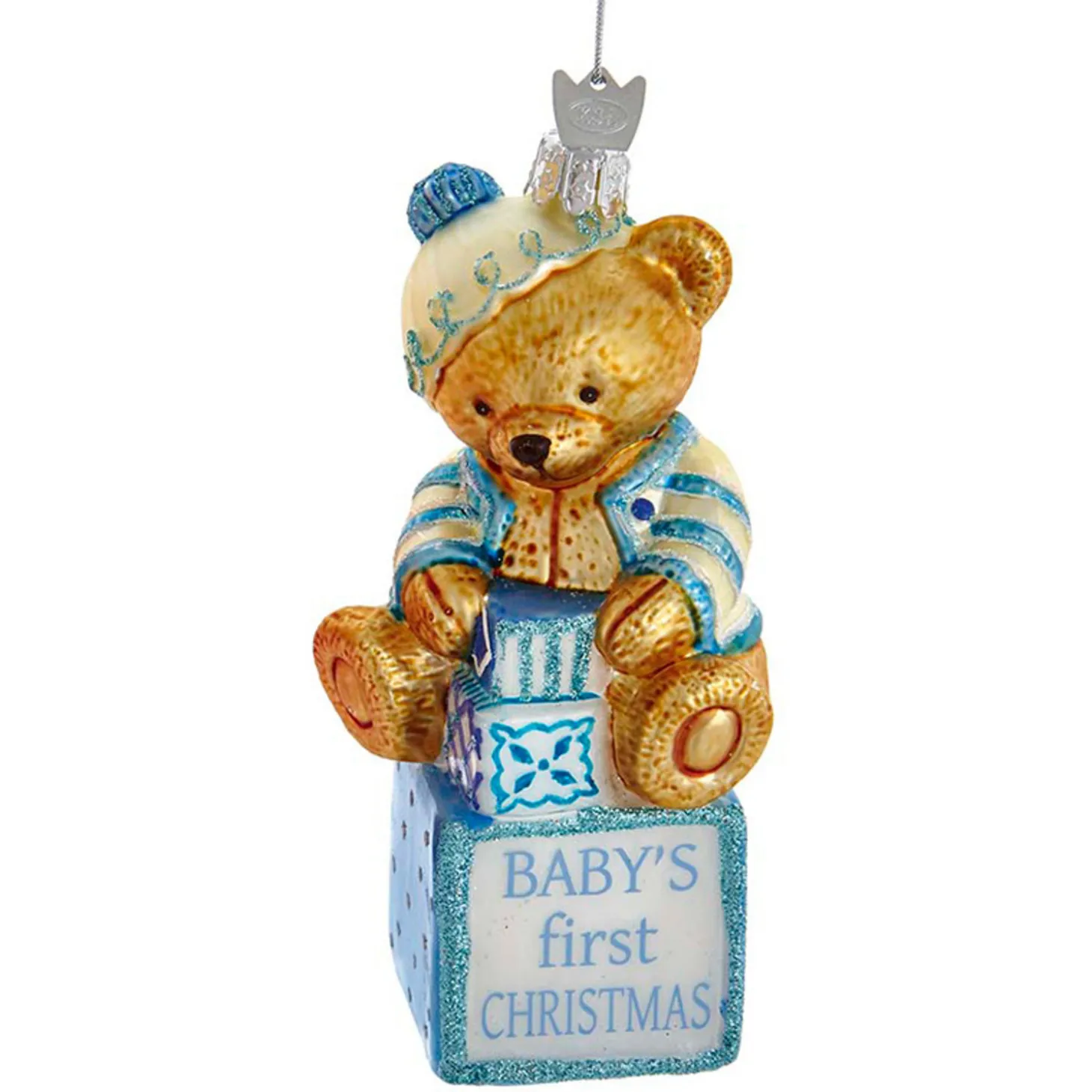5" Noble Gems Pink Or Blue Baby's First Christmas Baby Bear Glass Christmas Ornament NB1675