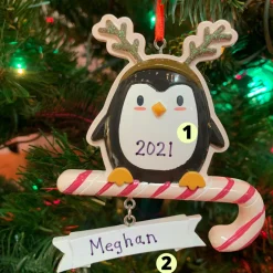 4.25" Penguin Pretender Wearing Antlers Personalized Christmas Ornament OR2185