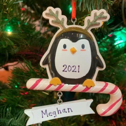 4.25" Penguin Pretender Wearing Antlers Personalized Christmas Ornament OR2185
