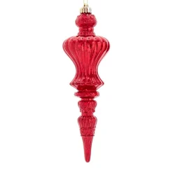12" Red Distressed Finish Plastic Finial Christmas Ornament D3810