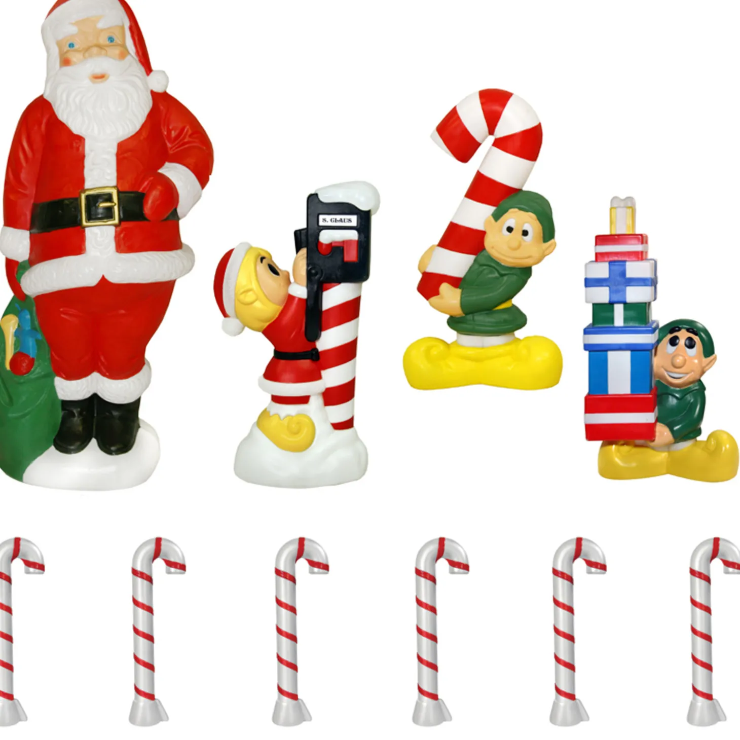 60" Santa And Elf 10 Piece Lighted Christmas Blow Mold Set
