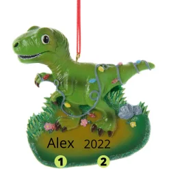 3.5" T-Rex Dinosaur With Lights Personalized Christmas Ornament A2156