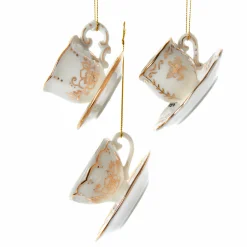 3" White And Gold Teacup Porcelain Christmas Ornament J7487