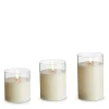 3.5" X 4", 5", Or 6" Ivory Pillar Battery Operated Flickering Candle In Clear Glass