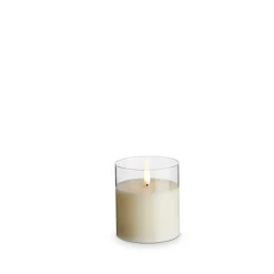 3.5" X 4", 5", Or 6" Ivory Pillar Battery Operated Flickering Candle In Clear Glass
