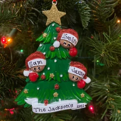 African American Christmas Tree Family Of 3 Personalized Christmas Ornament AA827-3