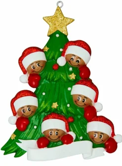 African American Christmas Tree Family Of 6 Personalized Christmas Ornament AA827-6