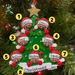 African American Christmas Tree Family Of 7 Personalized Christmas Ornament AA827-7