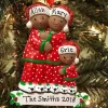 African American Pajama Family Of 3 Personalized Christmas Ornament