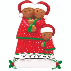 African American Pajama Family Of 3 Personalized Christmas Ornament