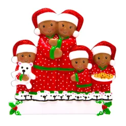African American Pajama Family Of 5 Personalized Christmas Ornament
