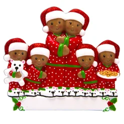African American Pajama Family Of 6 Personalized Christmas Ornament