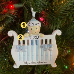 Baby Boy In Crib Personalized Christmas Ornament OR1732-B