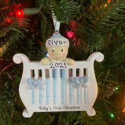 Baby Boy In Crib Personalized Christmas Ornament OR1732-B