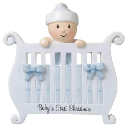 Baby Boy In Crib Personalized Christmas Ornament OR1732-B
