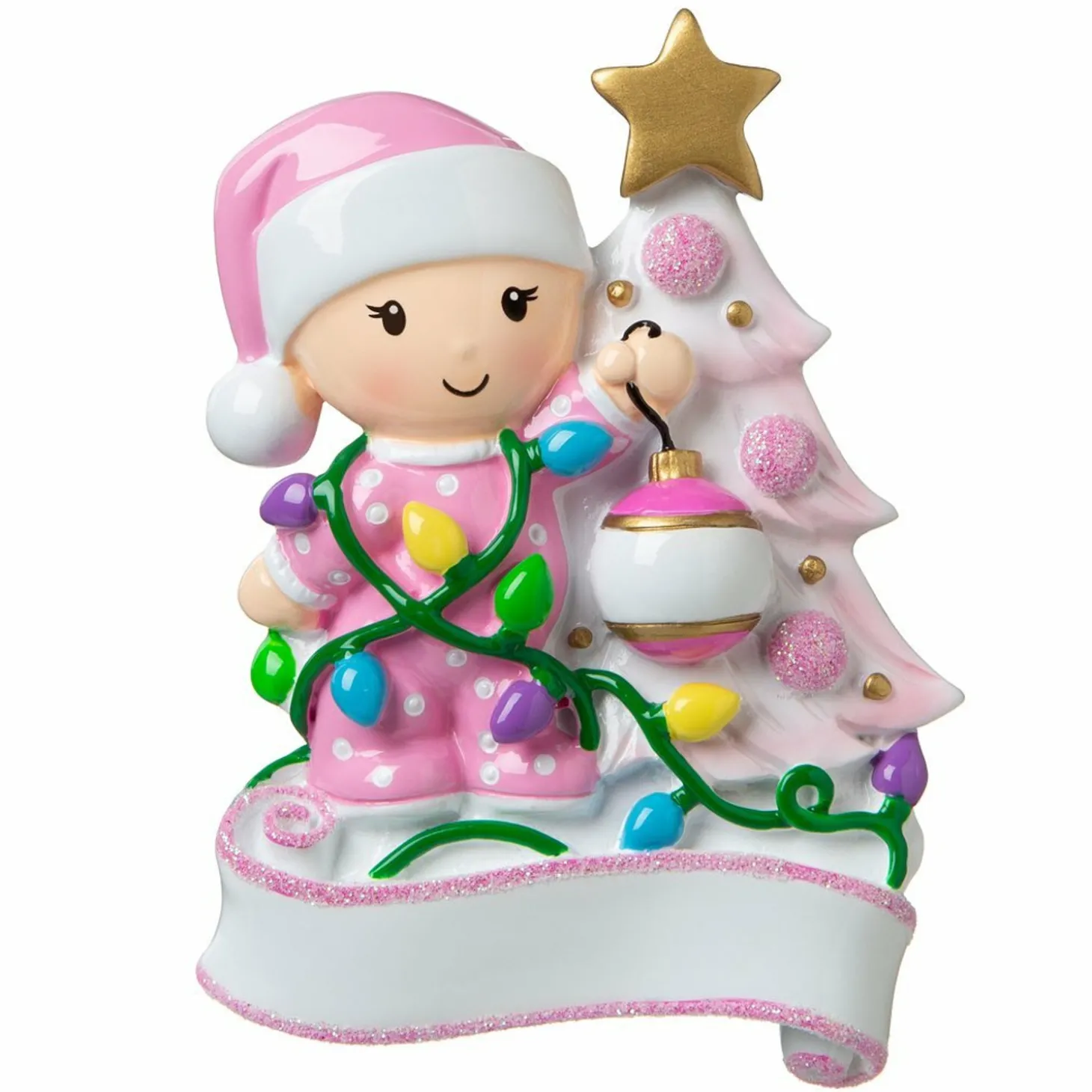 Baby Decorating A Tree Pink Personalized Christmas Ornament OR1847-P