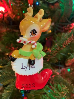 Baby Deer In Boot Personalized Christmas Ornament OR2393-RG