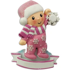 Baby Girl In Pink Pajamas Holding Snowflake Personalized Christmas Ornament OR1920-P