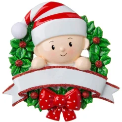 Baby In A Red And Green Wreath Personalized Christmas Ornament OR1746-RG