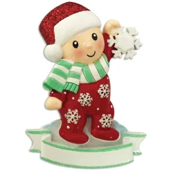 Baby In Red And Green Pajamas Holding Snowflake Personalized Christmas Ornament OR1920-RG