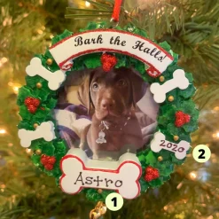 Bark The Halls Pet Picture Frame Personalized Christmas Ornament PF1899